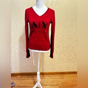 Armani Exchange red and black embroidered sweater